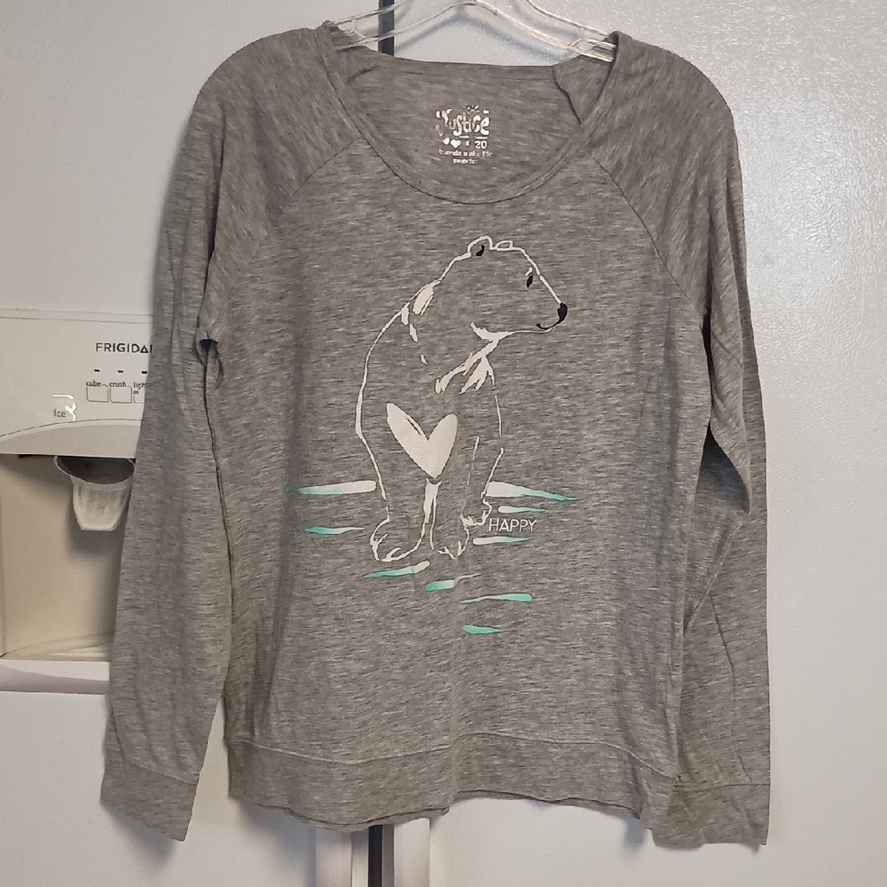 Justice Gray Polar Bear Long Sleeve Top in EUC , Size 20